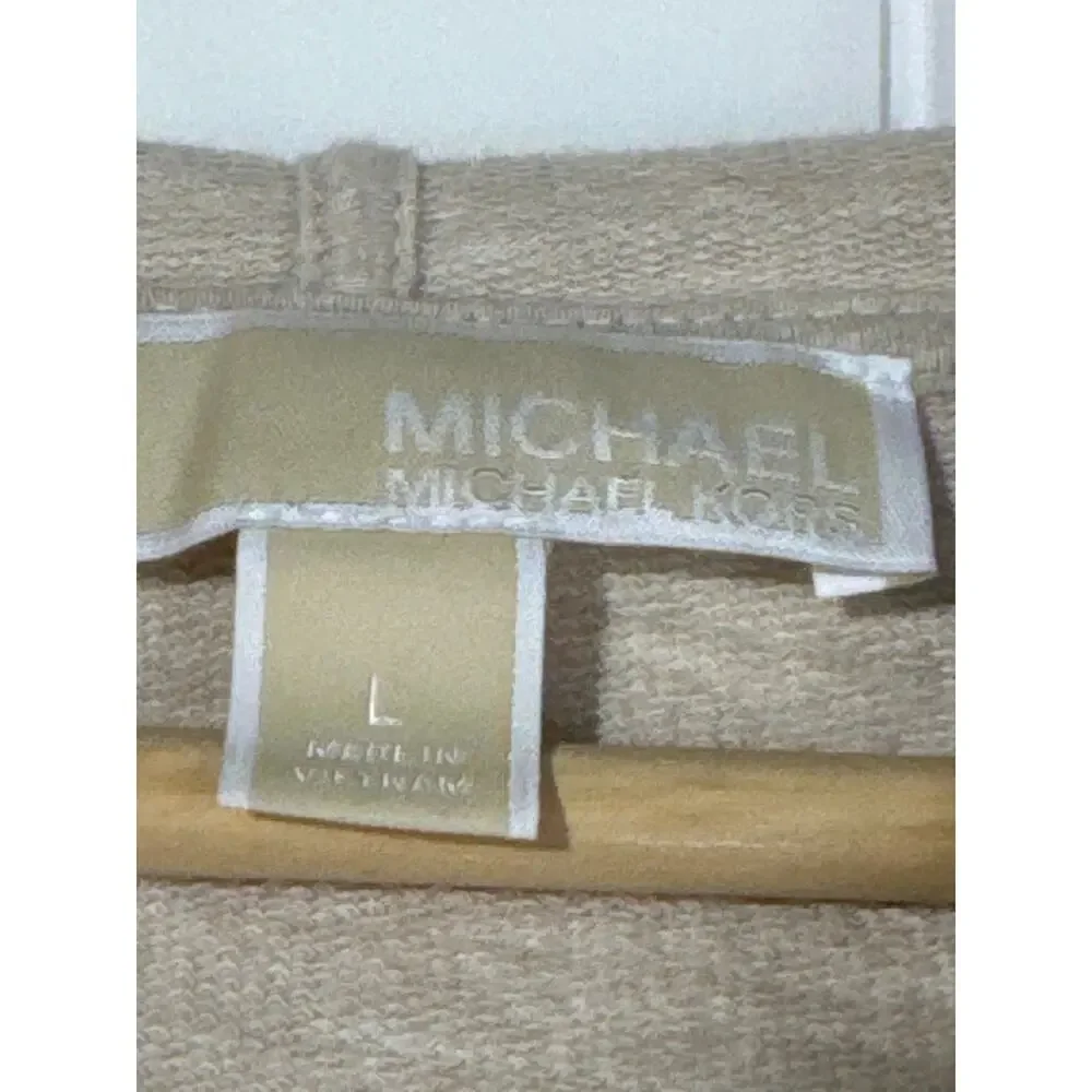 Michael Kors Hoodie Womens L Taupe Beige Full Zip Gold Logo Lightweight
